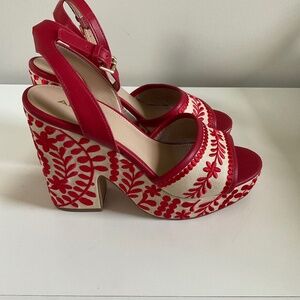 Red and Cream Embroidered Women's Sandals